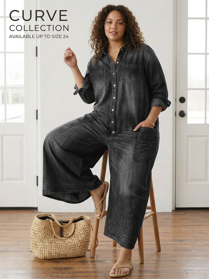 Parel | Vintage Gewassen Zachte Katoenen Denim Jumpsuit met Knopsluiting