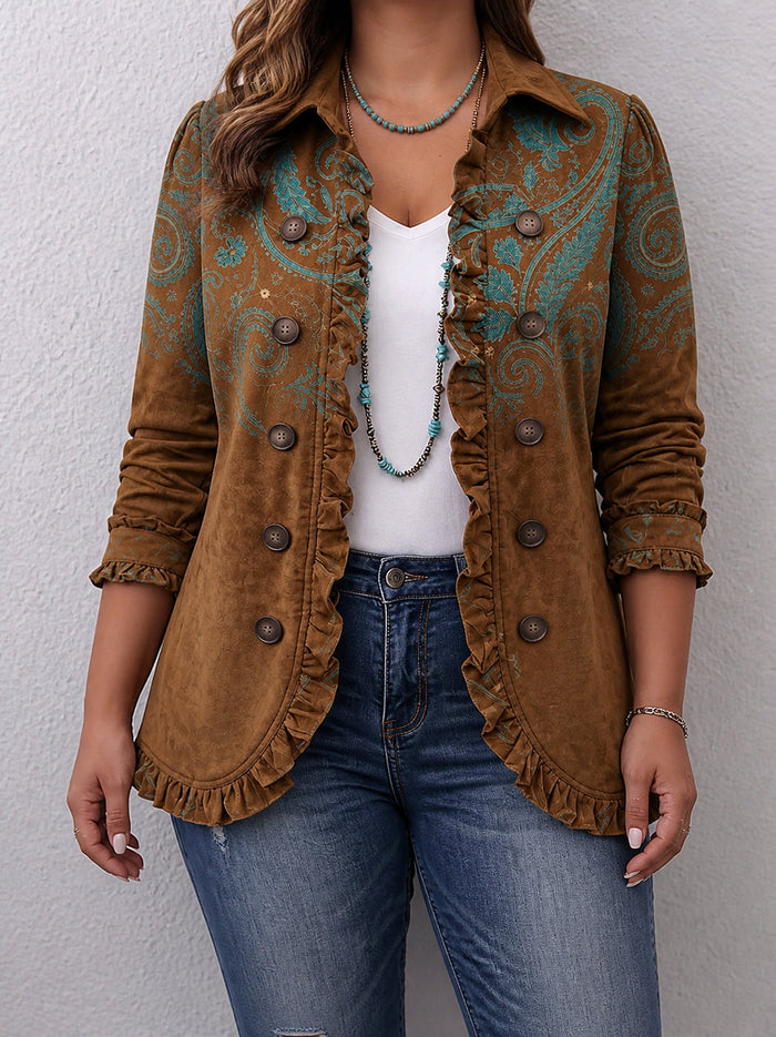 Dames Paisley Jasje met Ruches en Dubbele Knopenrij