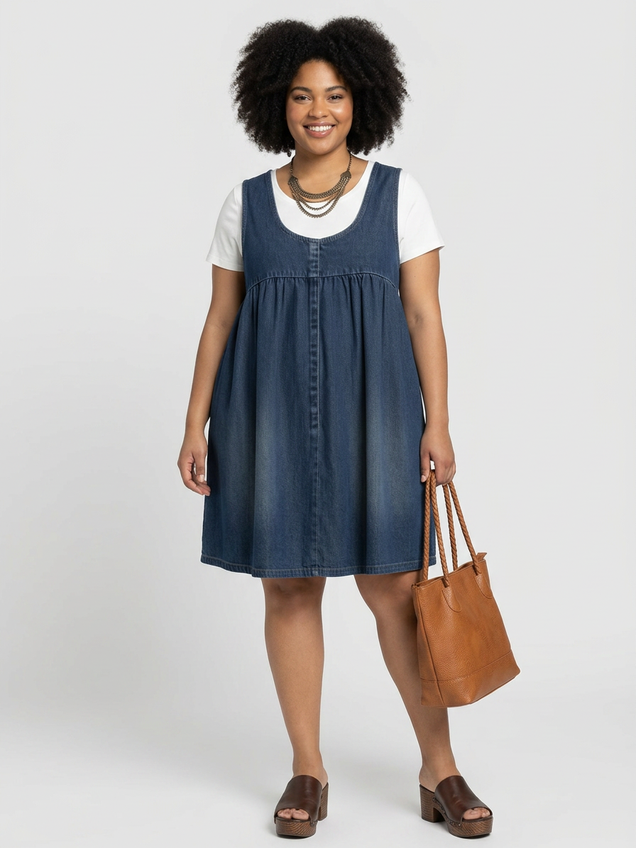 Sasha | Vintage Gewassen Zachte Katoenen Denim Maxi Jurk