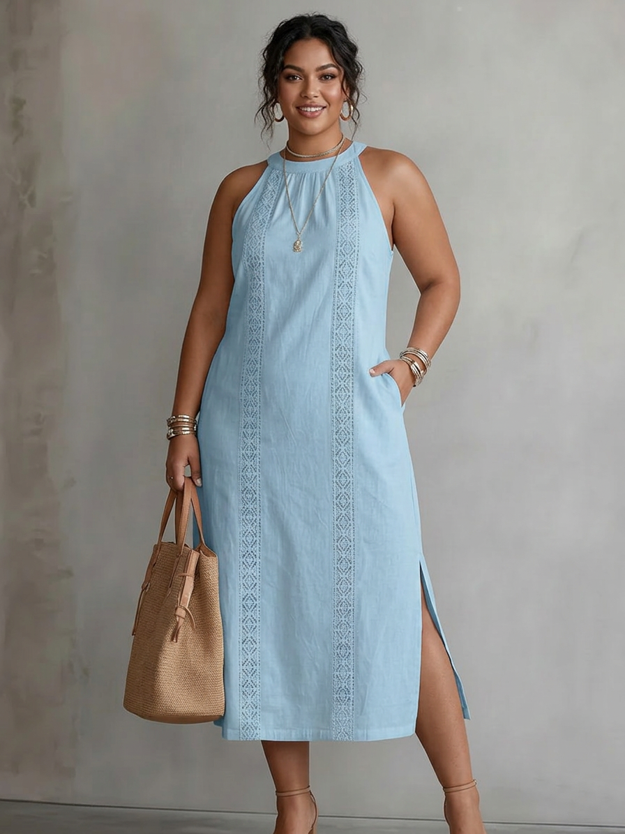 Zaina | Mouwloze Midi-jurk met Kantdetails