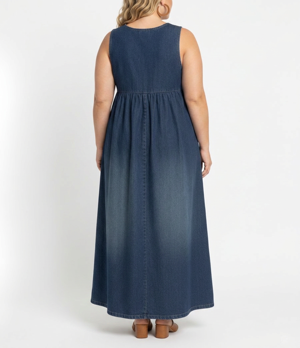 Sasha | Vintage Gewassen Zachte Katoenen Denim Maxi Jurk