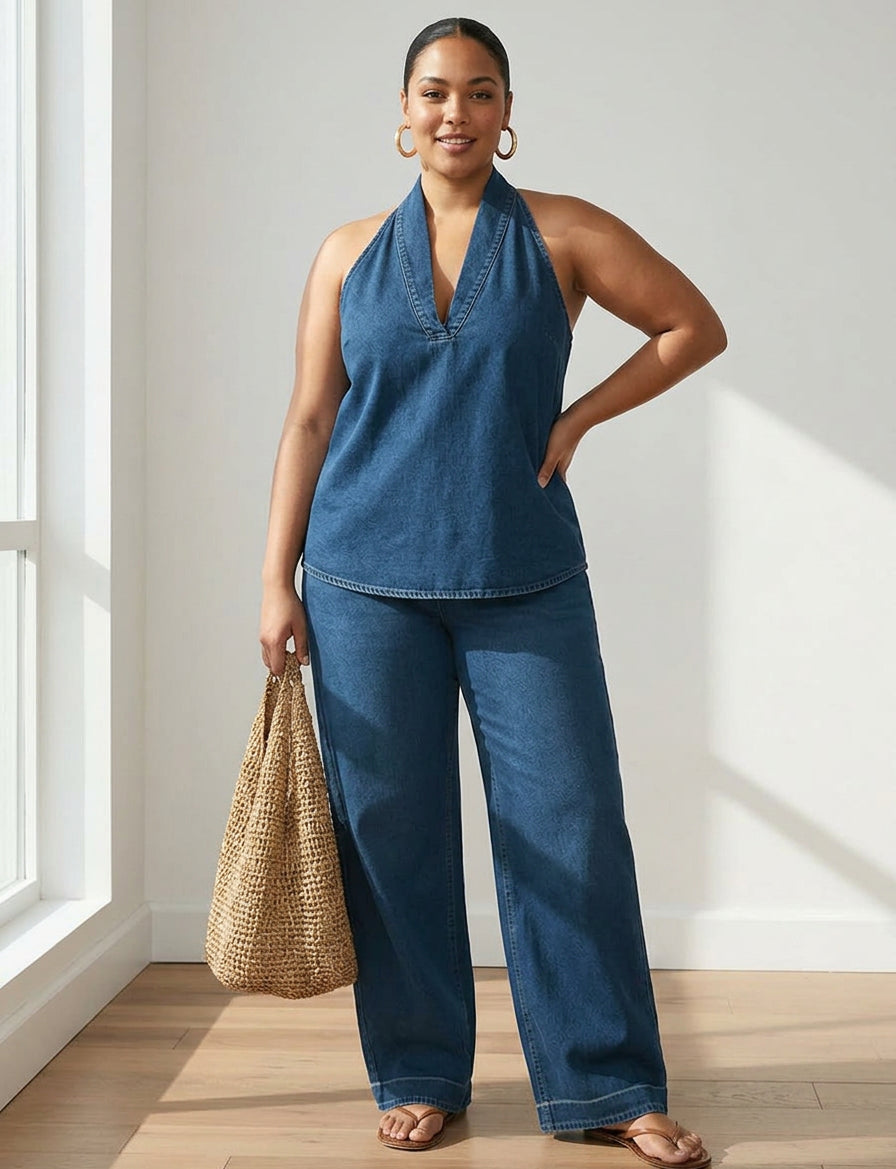 Junia | Vintage Gewassen Zachte Denim-Look Twee-Delige Set