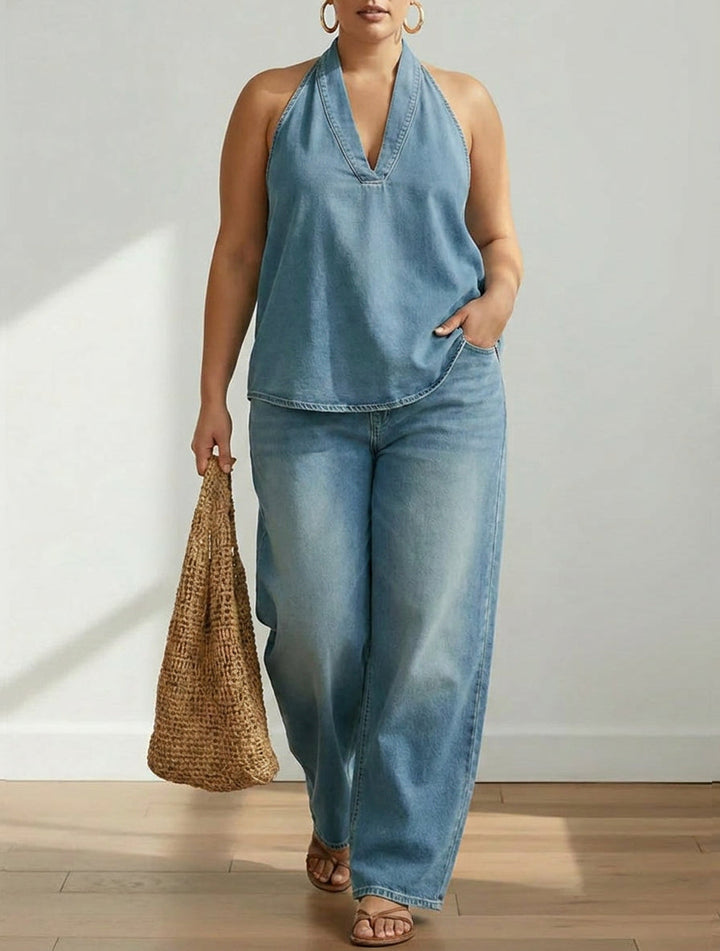 Junia | Vintage Gewassen Zachte Denim-Look Twee-Delige Set
