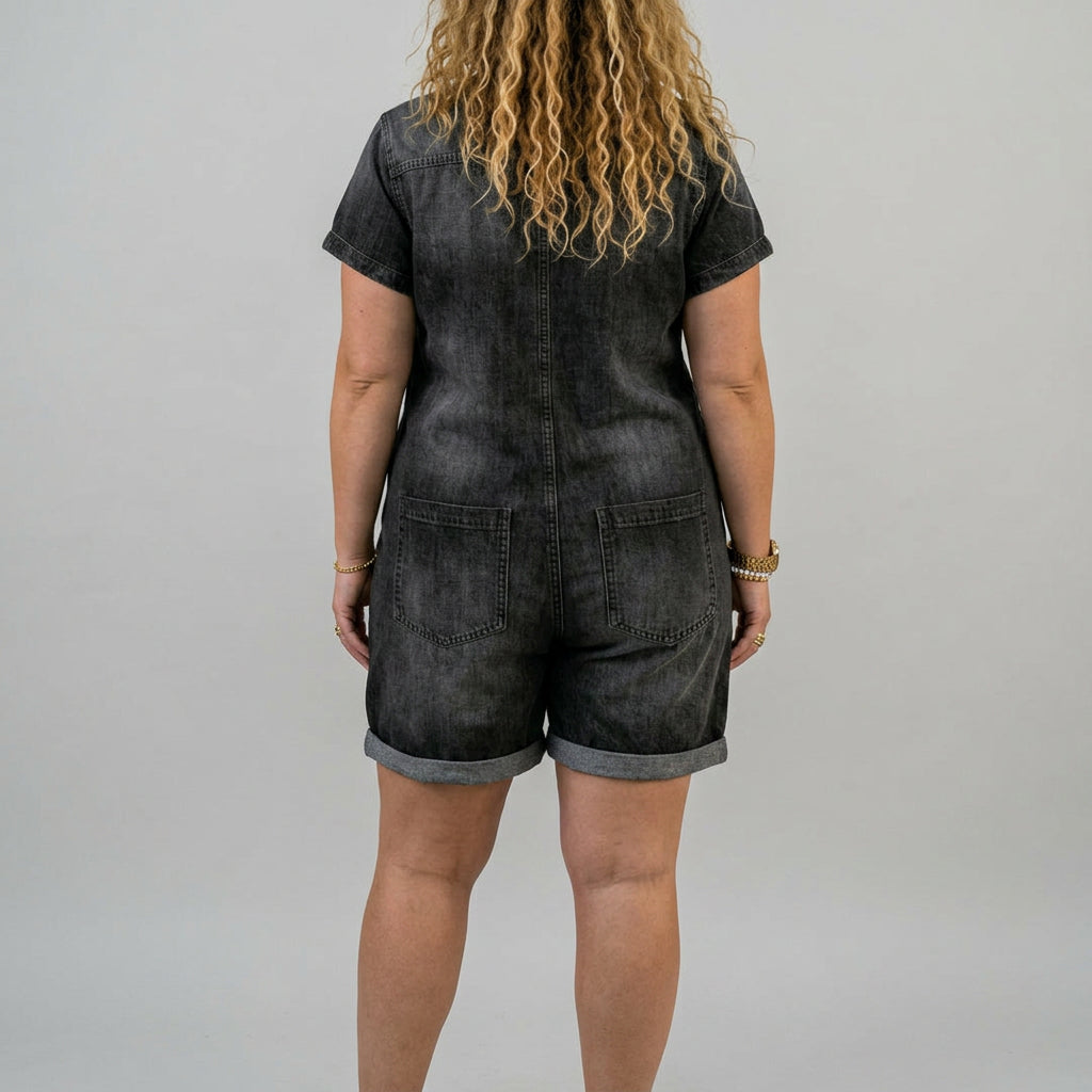 Katya | Vintage Korte Katoenen Denim-Look Overalls
