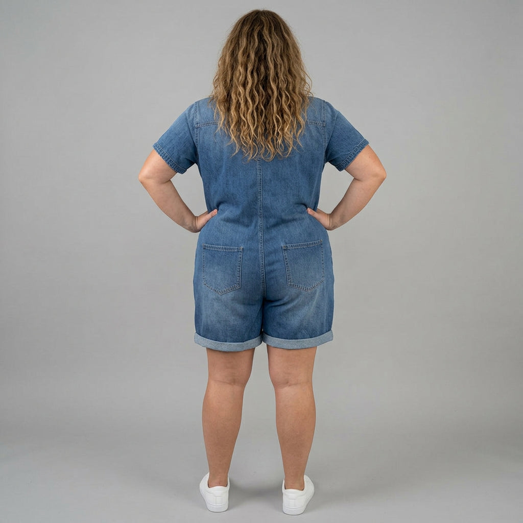 Katya | Vintage Korte Katoenen Denim-Look Overalls