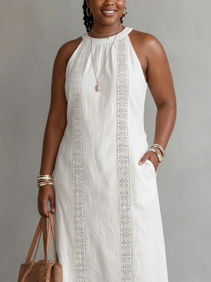 Irina | Mouwloze Midi Jurk met Kantdetails