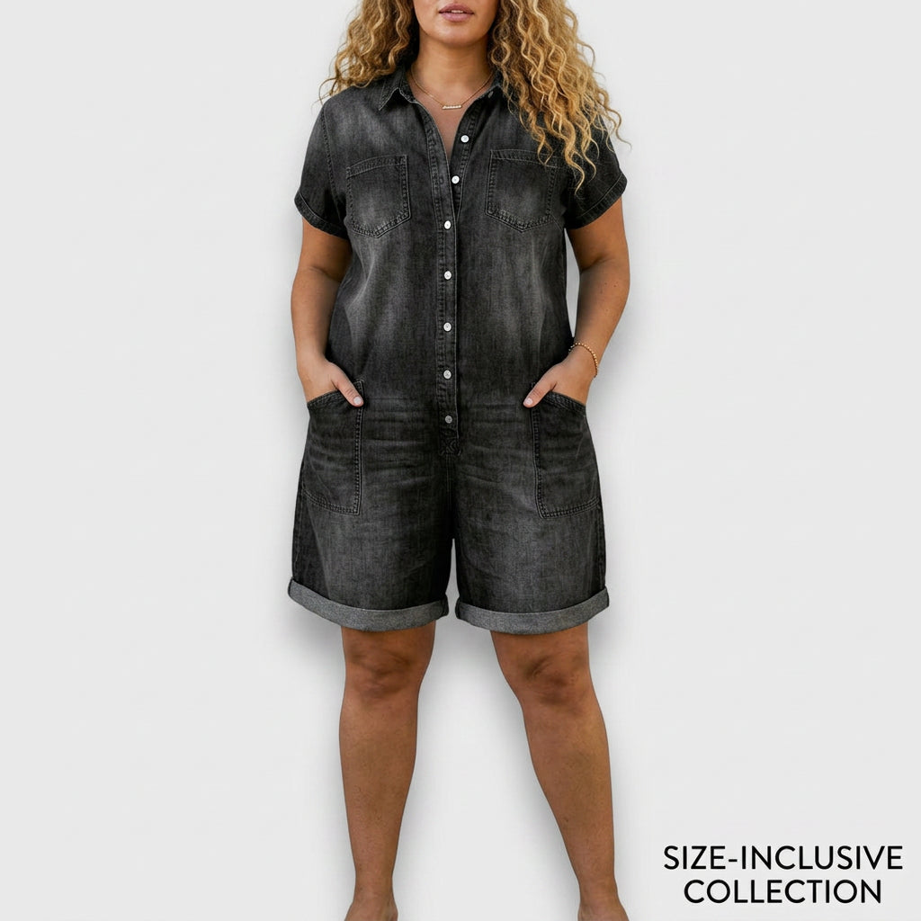 Katya | Vintage Korte Katoenen Denim-Look Overalls