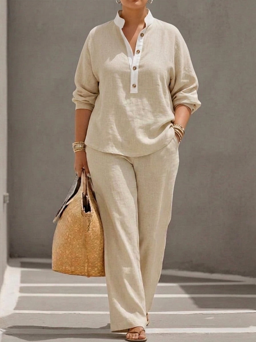 Wanda | Co-ord Set Twee-delige Linnen-Effect Met Batwing Mouwen &amp; Vloeiende Broek