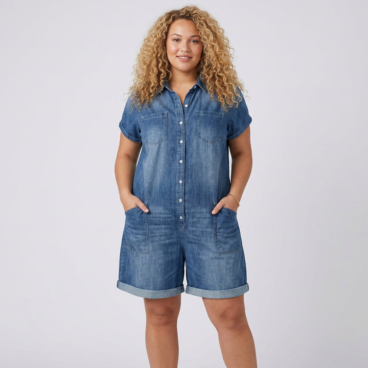 Katya | Vintage Korte Katoenen Denim-Look Overalls