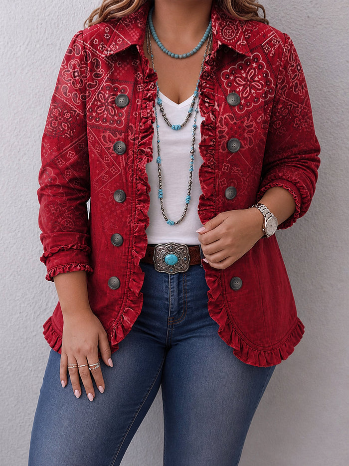Dames Bohemian Jasje met Paisley Patroon en Ruches