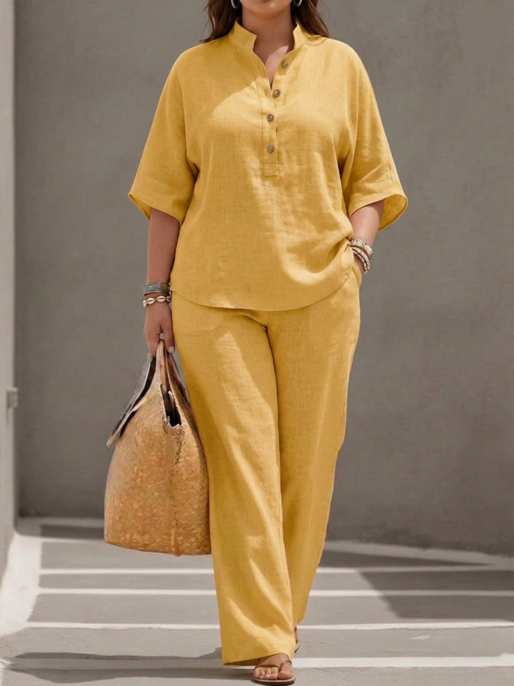 Wanda | Co-ord Set Twee-delige Linnen-Effect Met Batwing Mouwen &amp; Vloeiende Broek