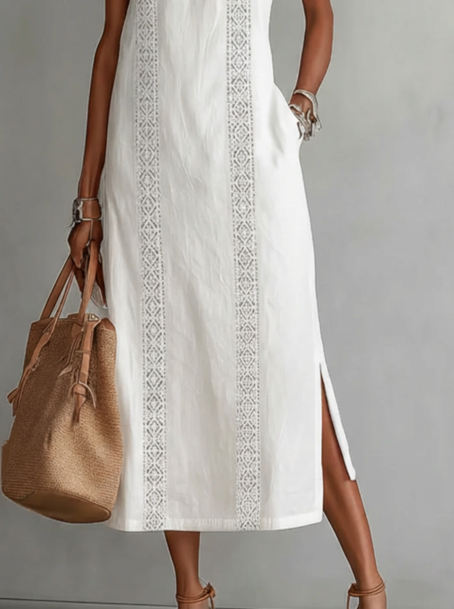 Irina | Mouwloze Midi Jurk met Kantdetails