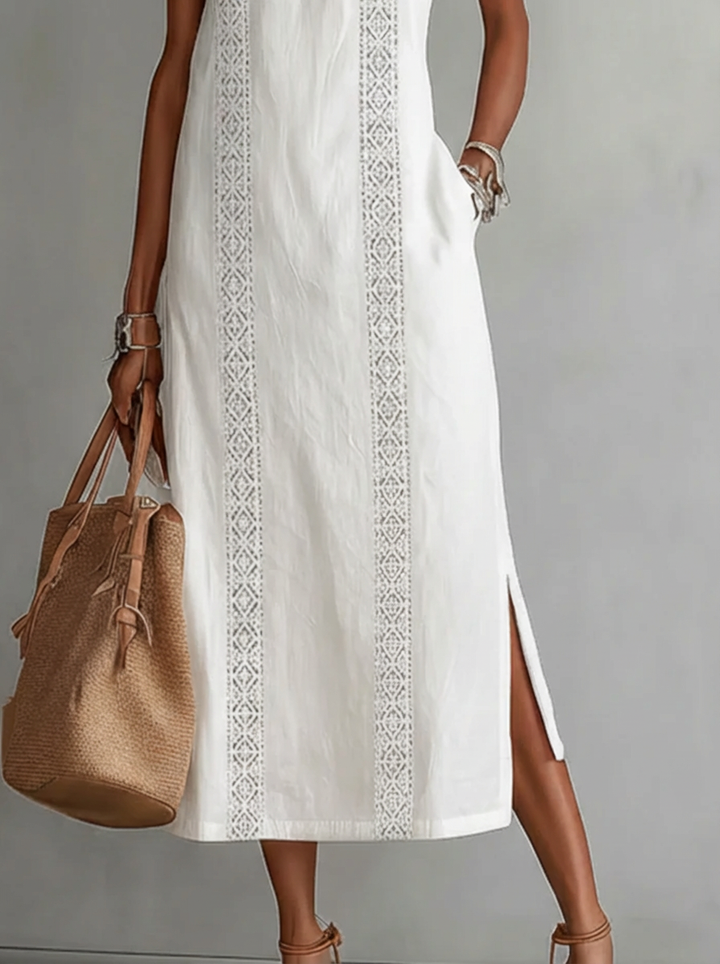 Irina | Mouwloze Midi Jurk met Kantdetails