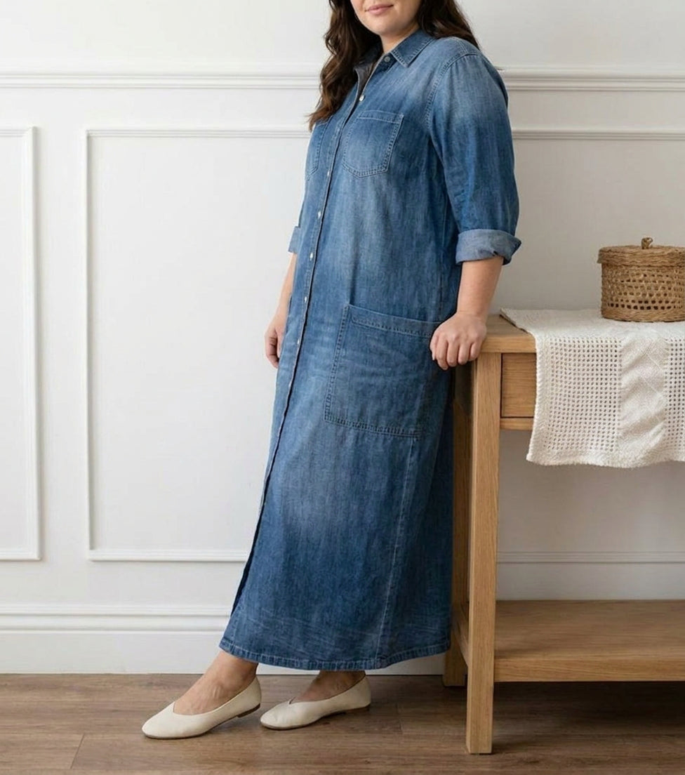 Parel | Vintage Gewassen Zachte Katoenen Denim Jumpsuit met Knopsluiting