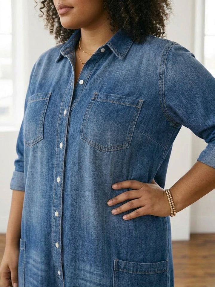 Parel | Vintage Gewassen Zachte Katoenen Denim Jumpsuit met Knopsluiting