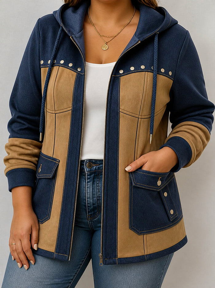 Dames Patchwork Hoodie met Rits en Drukknopzakken