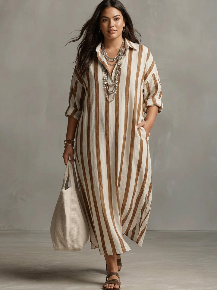 Odette | Gestreepte Oversized Maxi Jurk