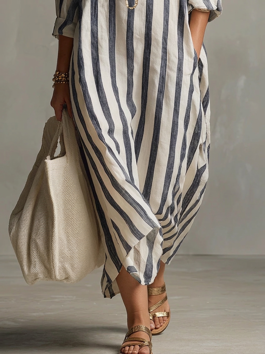 Odette | Gestreepte Oversized Maxi Jurk