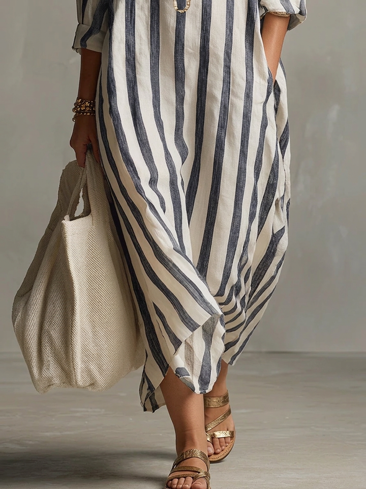 Odette | Gestreepte Oversized Maxi Jurk