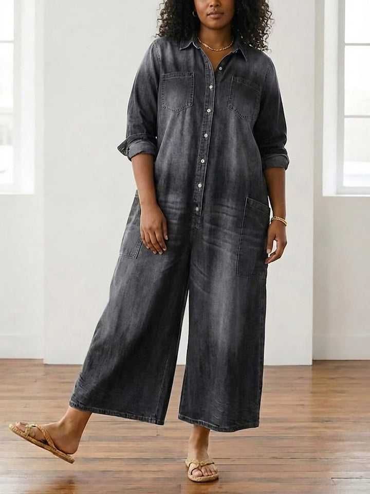 Parel | Vintage Gewassen Zachte Katoenen Denim Jumpsuit met Knopsluiting
