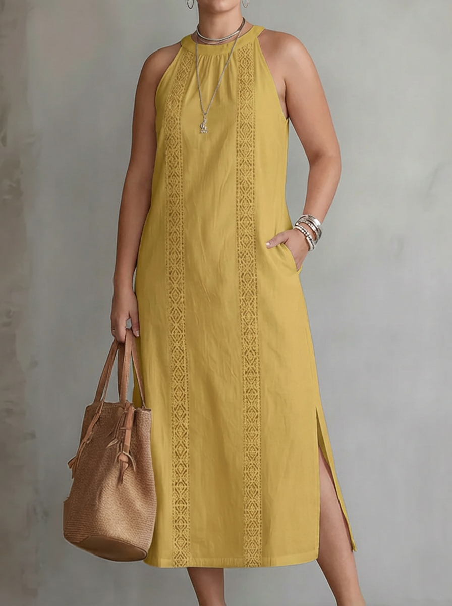 Anneliese | Mouwloze Midi-jurk met Kantdetails