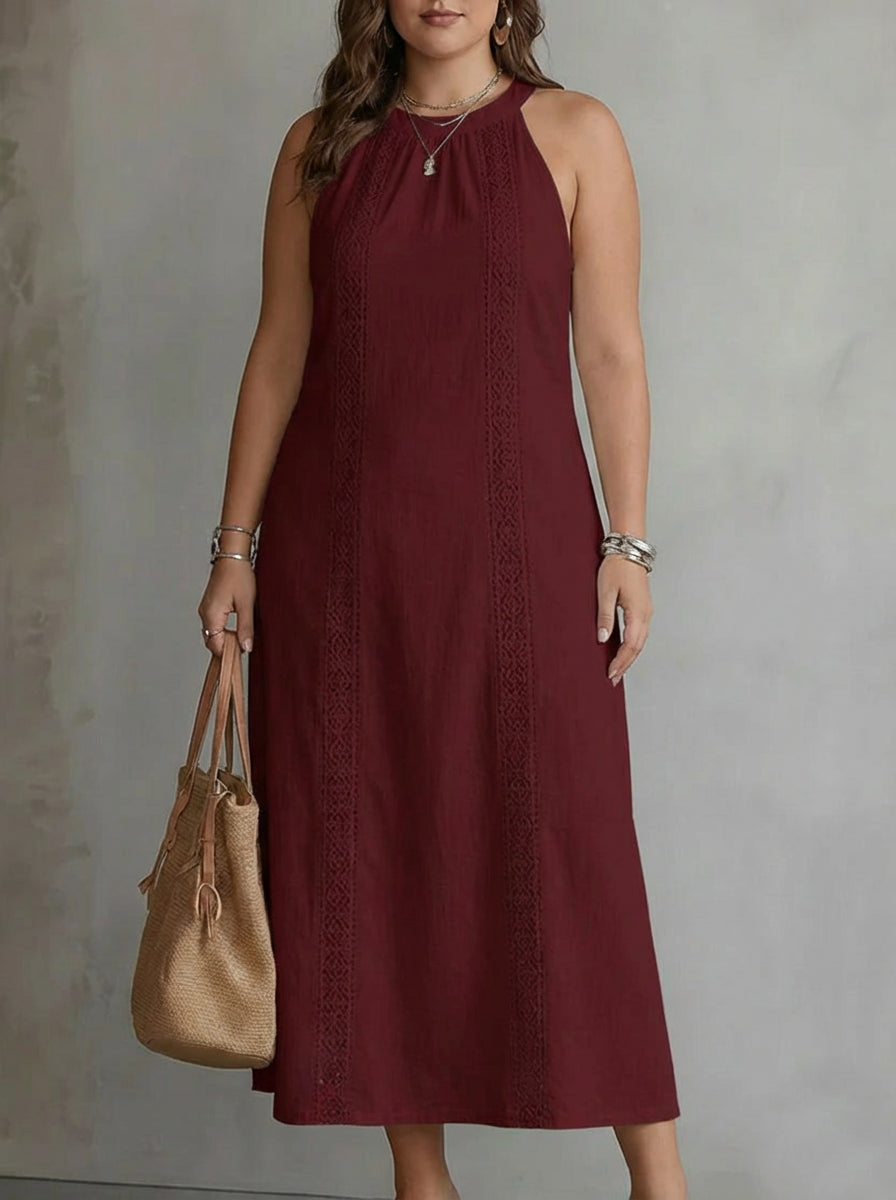 Seren | Mouwloze Midi-jurk met Kantdetails