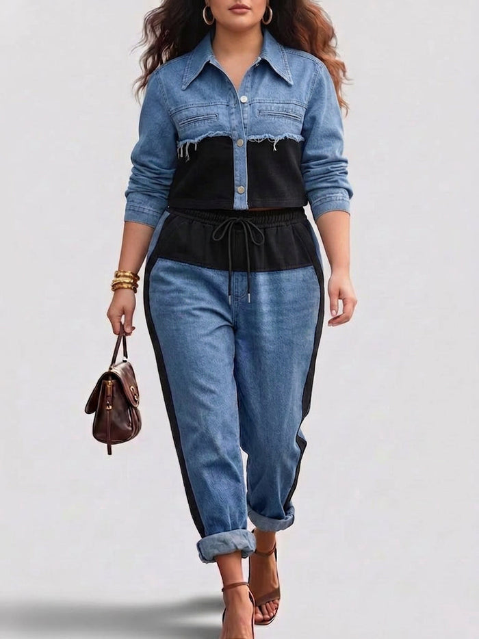 Dames Blousjack met Wijde Pantalon Colorblock Set
