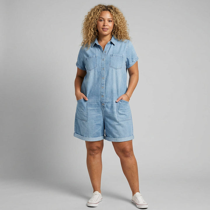 Katya | Vintage Korte Katoenen Denim-Look Overalls