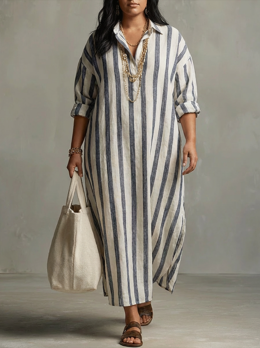 Odette | Gestreepte Oversized Maxi Jurk