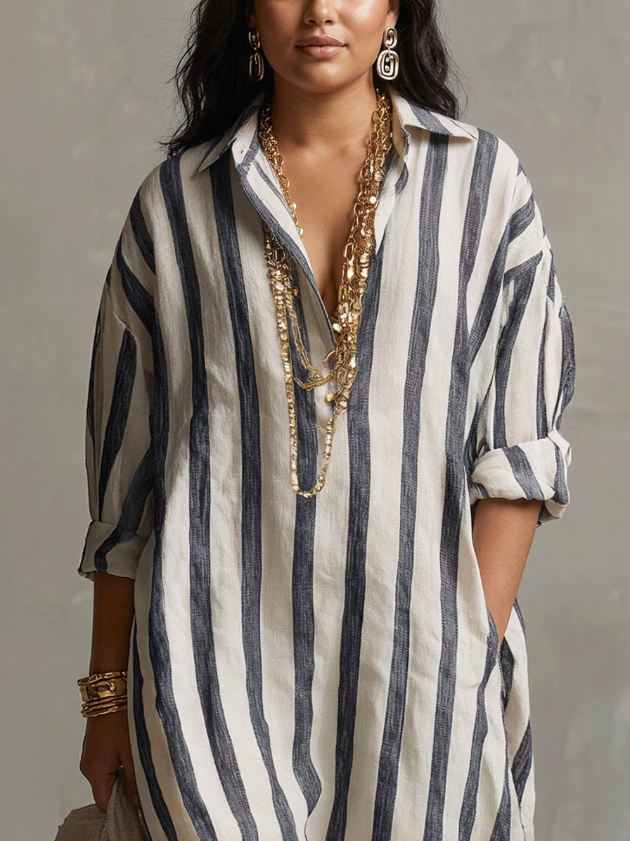 Odette | Gestreepte Oversized Maxi Jurk