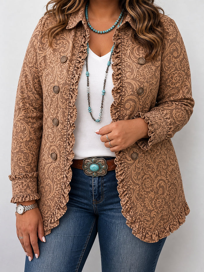Dames Vintage Bloemenjasje met Ruches en Knoopsluiting