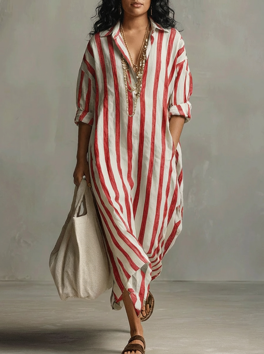 Odette | Gestreepte Oversized Maxi Jurk