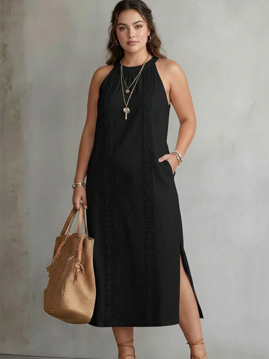 Marlow | Mouwloze Midi-jurk met Kanten Details
