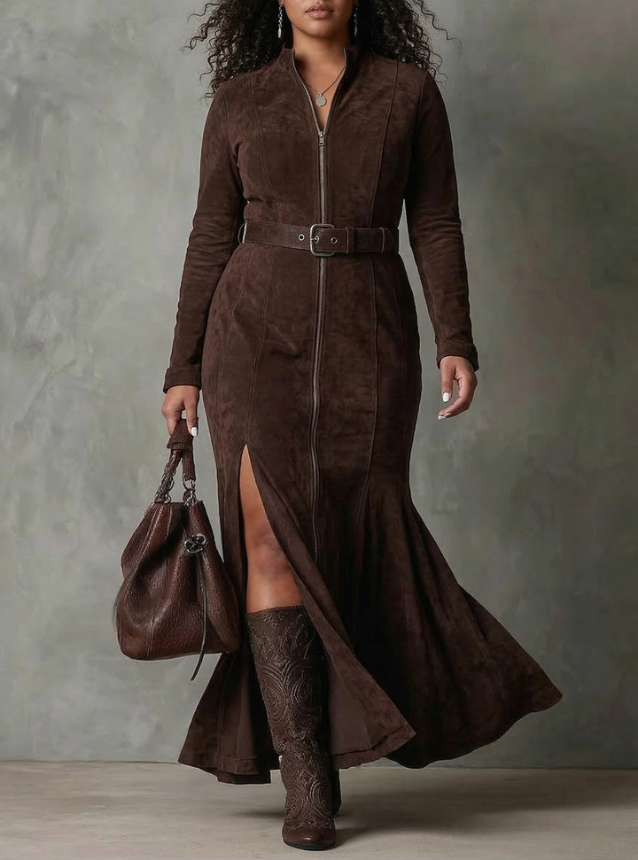 Cosima | Suède Jurk met Riem en Rits
