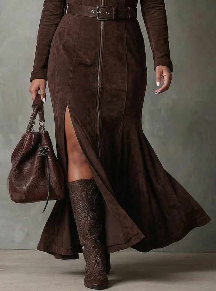 Cosima | Suède Jurk met Riem en Rits