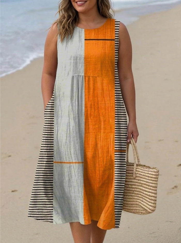 Lara Kleurblok Midi Jurk