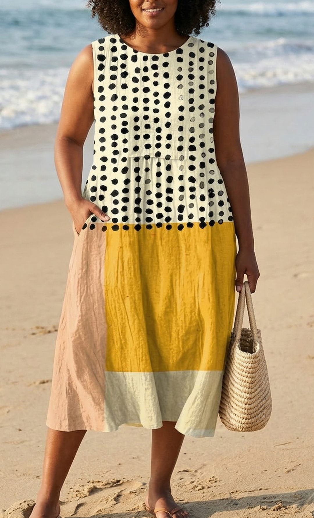 Sabine Polka Colorblock Midi Jurk