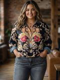 Clover | Vintage Mooie Bloemige Kunstafdruk Casual Lange Mouwen