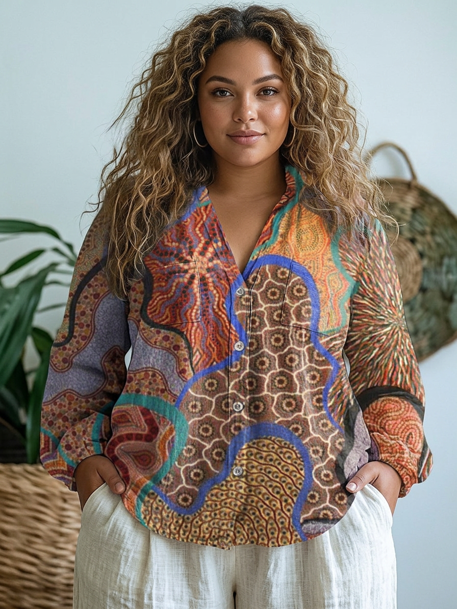 Rhian | Etnische Stijl Tribale Patroon Gedrukt Dames Casual Lange Mouw