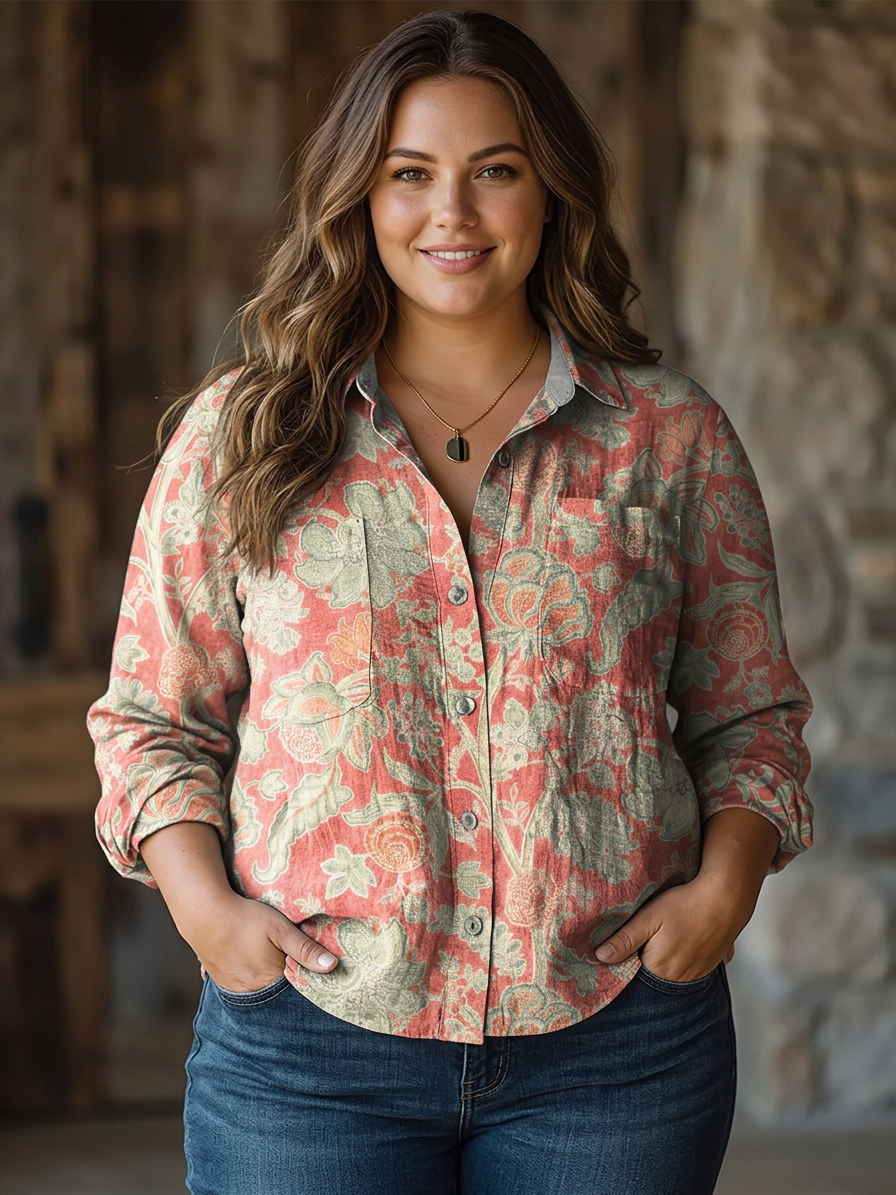 Clemence | Vintage Schattig Bloemenpatroon Kunstprint Casual Lange Mouwen