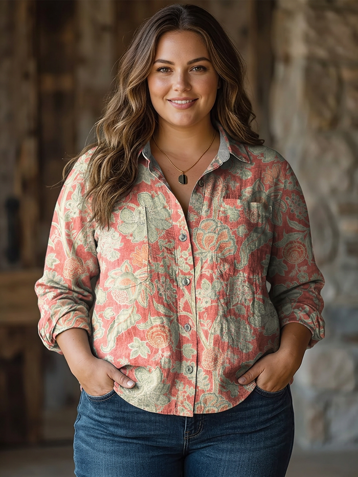 Clemence | Vintage Schattig Bloemenpatroon Kunstprint Casual Lange Mouwen