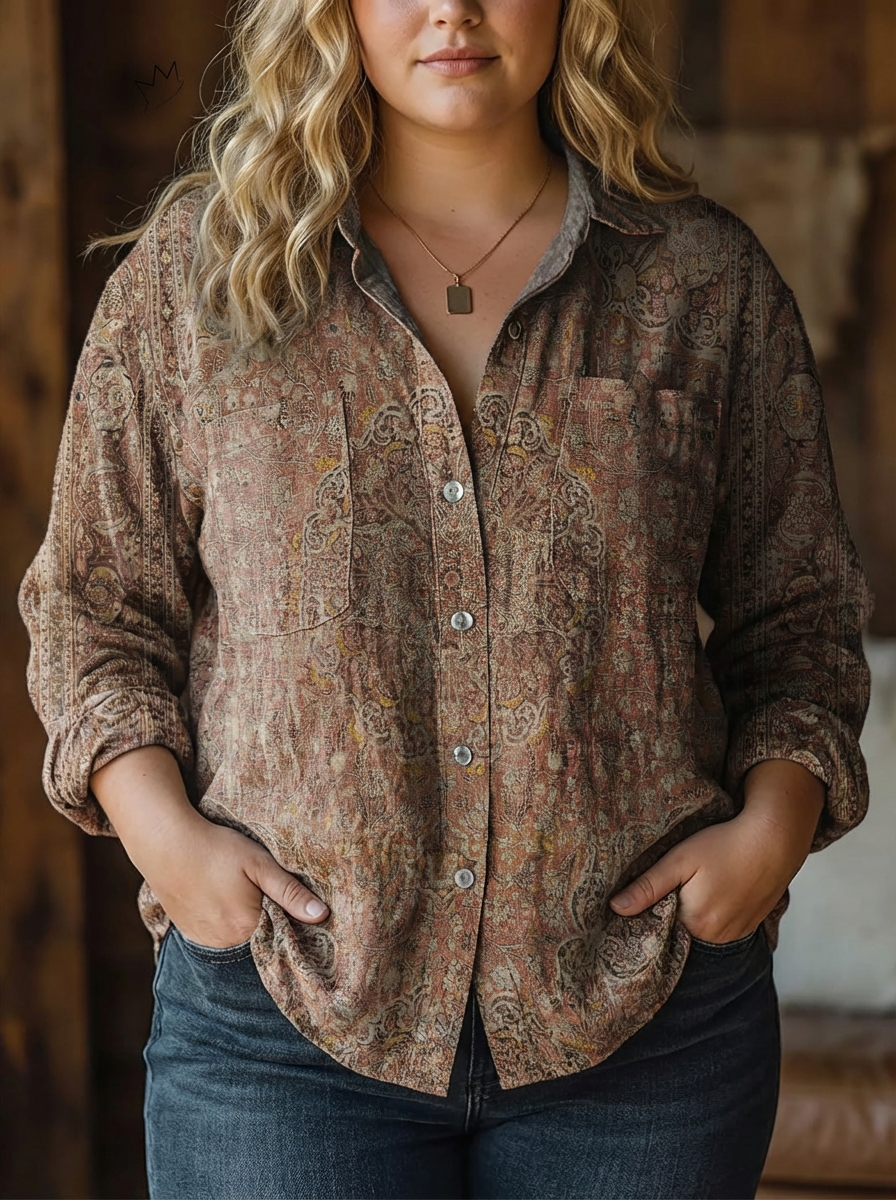 Eulalia | Vrouwen Vintage Kunstafdruk Casual Lange Mouwen Comfortabele Katoenen Shirt