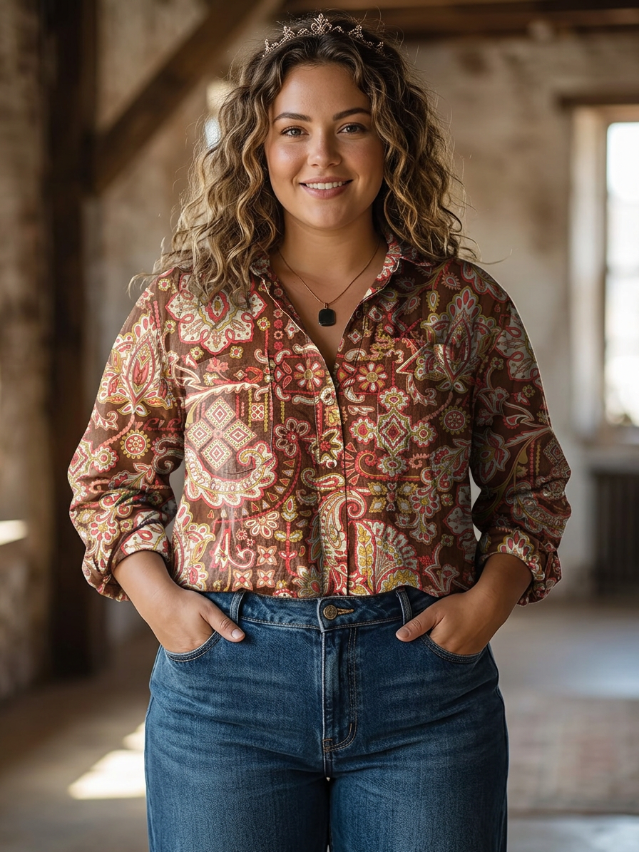 Ingrid | Vintage Etnische Bloemenprint Casual Lange Mouwen