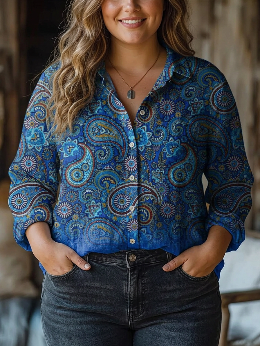 Floriane | Elegante Paisley Patroon Gedrukte Vrouwen Casual Lange Mouw