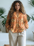 Fauna | Vintage Mooie Bloemenkunst Print Casual Lange Mouw