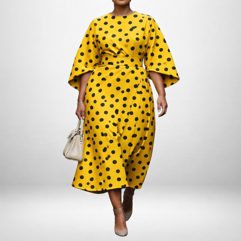JUNIPER | Polka Dot Midi met Gesculpte Taille en Speelse Elegantie