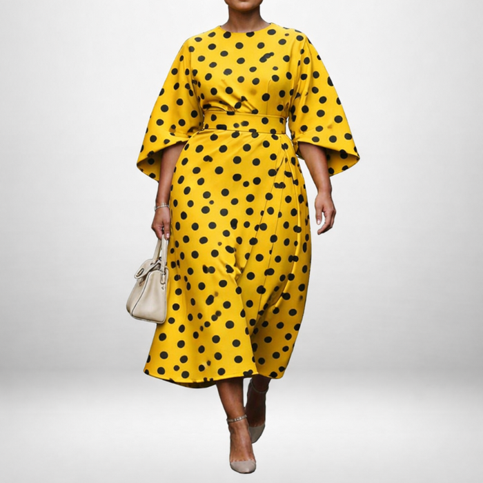 JUNIPER | Polka Dot Midi met Gesculpte Taille en Speelse Elegantie