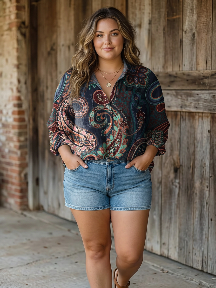 Alba | Paisley Kleurrijke Kunstprint Casual Lange Mouw