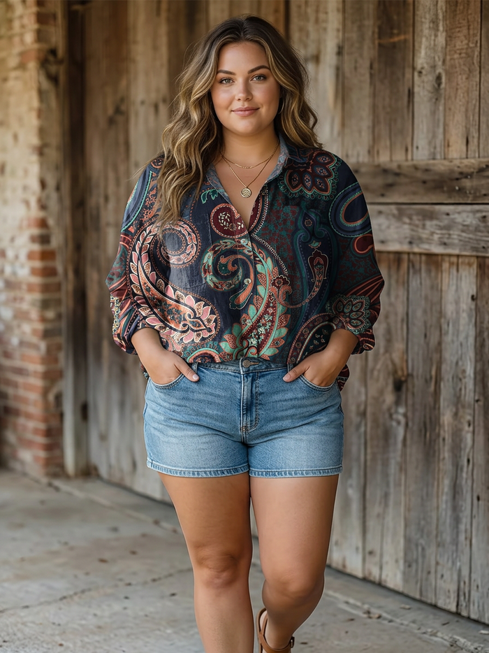 Alba | Paisley Kleurrijke Kunstprint Casual Lange Mouw