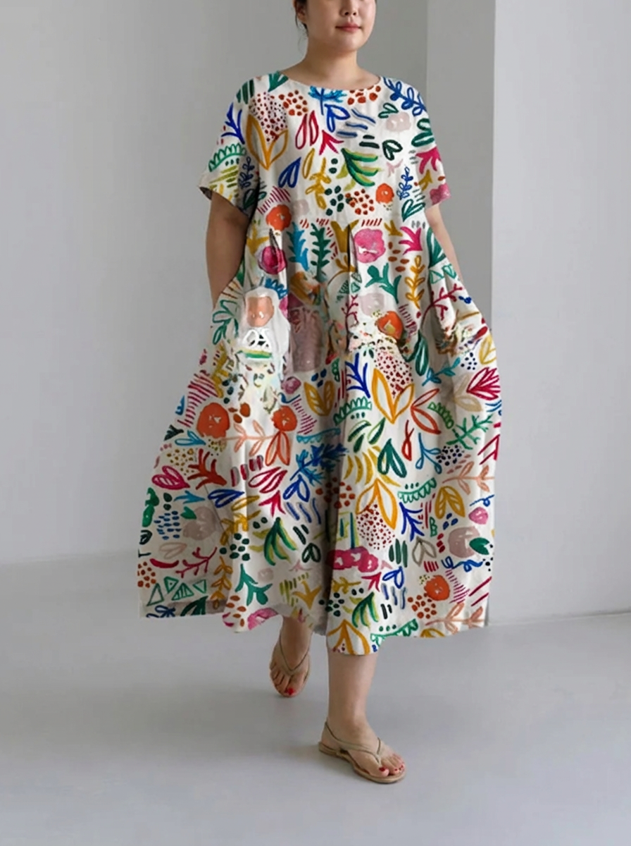 Solveig | Vrijetijd Zomer Flory Print Losse Ronde Hals Middellange Rok Jurk